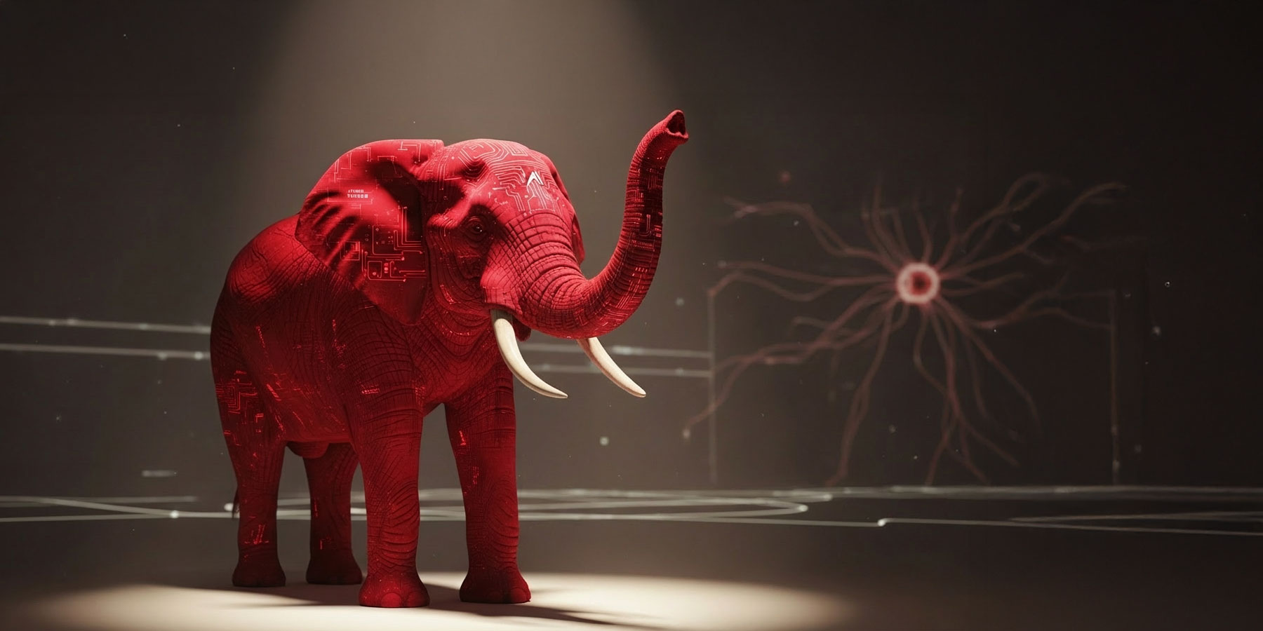 An AI crimson red elephant